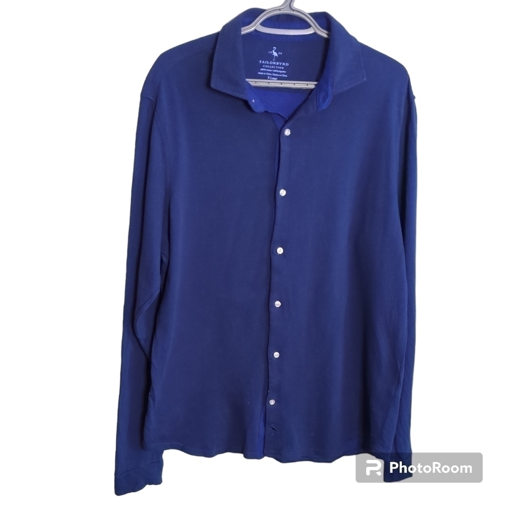 Tailorbyrd Men's Soft Cotton Cobalt and Navy Long Sleeve Collared‎ Shirt X-Large